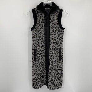 Marc Cain Sports wool zipper long vest leopard black brown gray women N2 6 Small